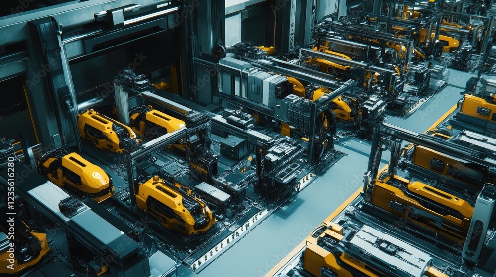 Ilustración de Stock D render of AI-powered factory warehouse, with ...