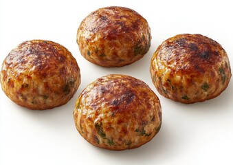 Sticker - Four golden brown round patties, possibly meat or vegetable based, arranged on a white background. Each patty shows a slightly caramelized surface