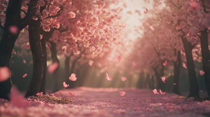 Wall Mural - Enchanted Cherry Blossom Pathway: A Dreamlike Spring Scene