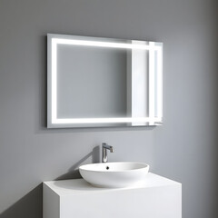 Wall Mural - modern bathroom  mirror and sink with lighting 4k resolution 