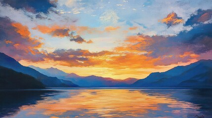 Wall Mural - Serene Sunset over Mountain Lake