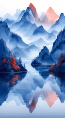 Wall Mural - Traditional blue and white landscape illustration poster background