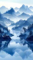 Wall Mural - Traditional blue and white landscape illustration poster background