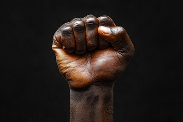 Wall Mural - A powerful close-up of a raised fist symbolizing strength and determination, ideal for Black History Month, protests, and empowerment campaigns.