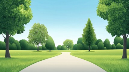 Wall Mural - serene pathway through lush green trees and grass
