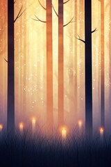 Poster - Enchanted Forest with Glowing Candles and Soft Light