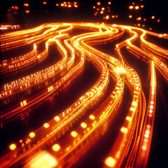 illuminating data streams: an artistic portrayal of data streams, visualized as glowing lines naviga