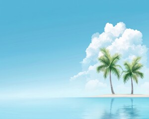 Wall Mural - serene tropical paradise with palm trees and clouds