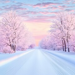 Wall Mural - Serene Winter Landscape with Snowy Trees and Sky