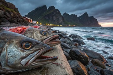 Haunting fish heads, Lofoten, Norway:  Surreal, dreamlike photo art.