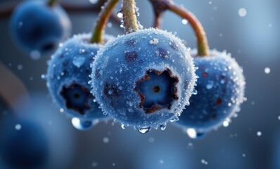 Canvas Print - Frosted blueberries glistening with dew