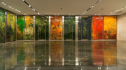 Wall Mural - Abstract art elevator bank, modern lobby