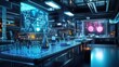 © gentho - A high-tech laboratory filled with scientific equipment and digital displays.