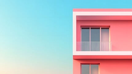 Wall Mural - Minimalist Pastel-Colored Residential Building with Sky Backdrop,3D