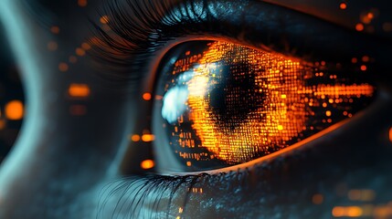digital eye, glowing data, iris close-up, tech background, futuristic concept
