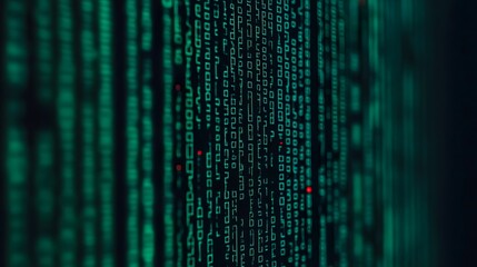 complex code matrix on computer screen symbolizing software development and cybersecurity
