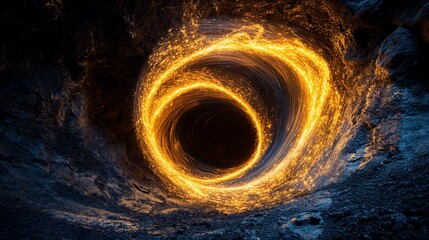 Wall Mural - Fiery vortex in dark cave, abstract background