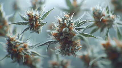 Wall Mural - Cannabis buds closeup, indoor cultivation, blurred background, medical marijuana