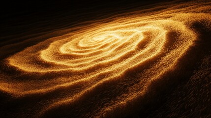 Wall Mural - Golden sand swirling vortex, dark background. Abstract art, website design