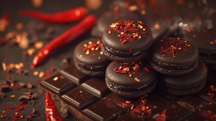 Sticker - Dark chocolate macarons with chili flakes and spices