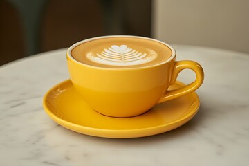 Poster - Golden Latte in a Vibrant Yellow Cup