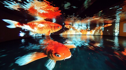 Wall Mural - Koi fish projection art installation