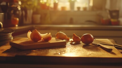 Warm Kitchen Scene with Fresh Onions