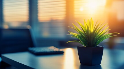 Wall Mural - Office plant sunset desk