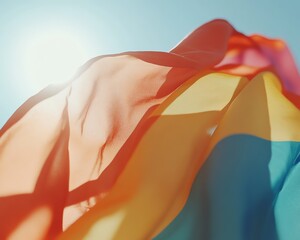 A vibrant rainbow flag flutters in the sunlight against a clear blue sky, symbolizing pride and inclusivity.