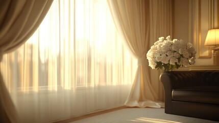 Wall Mural - Sunlit Room, White Roses, Luxury Interior Design