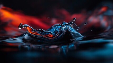 Wall Mural - Water droplet splash, vibrant colors, dark background, abstract art