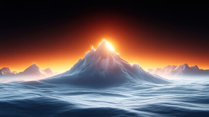 Canvas Print - Sunrise over snowy peaks, arctic landscape