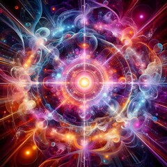Wall Mural - a digital kaleidoscope of colors and fractals that pulse in sync with music, creating a constantly e