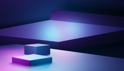 Wall Mural - 3d rendering of purple and blue abstract geometric background. scene for advertising, technology, sh