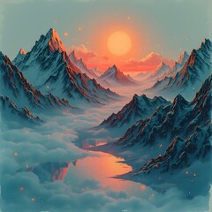 Wall Mural - a digital kaleidoscope of colors and fractals that pulse in sync with music, creating a constantly e