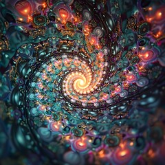 Wall Mural - a digital kaleidoscope of colors and fractals that pulse in sync with music, creating a constantly e