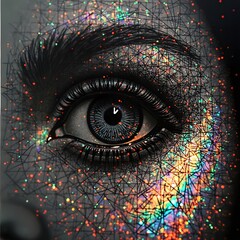 Wall Mural - a surreal portrait where traditional acrylic painting blends into an abstract digital collage filled