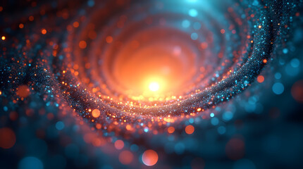 Wall Mural - Abstract Cosmic Vortex: Vibrant Teal and Orange Nebula Swirl, Glittering Stardust, Fractal Art, Digital Painting