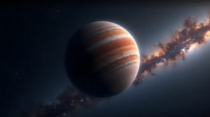 Wall Mural - Stunning Jupiter Space Art: Cosmic Clouds and Gaseous Giant Planet in Dramatic Digital Painting
