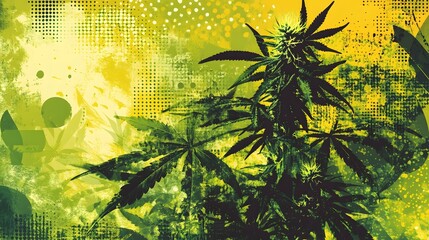 Leinwandbilder - Cannabis Plant Leaves with Psychedelic Background
