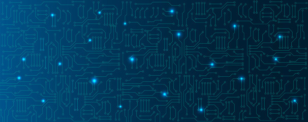 Wall Mural - blue circuit electronic or electrical line with circle engineering technology concept vector backgro