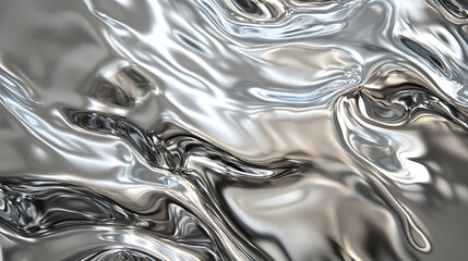 Poster - Captivating Metallic Fluid Dynamics Mesmerizing waves of shimmering silver liquid metal flowing splashing and undulating across the frame