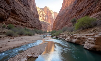 Sticker - Scenic river flowing through a canyon.