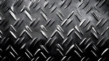 Leinwandbilder - Closeup of a rugged and gritty monochrome diamond plate metal surface texture  The shiny ribbed and corrugated steel plate has a dark industrial and harsh aesthetic perfect for manufacturing