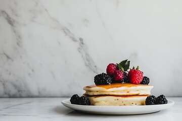 Sticker - Fluffy Pancakes with Berries - A Delightful Breakfast