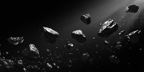 Wall Mural - Asteroid field space debris dark background
