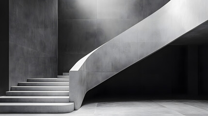Fototapete - A minimalist, modern staircase curves elegantly against a stark, concrete wall, emphasizing simplicity and architectural beauty