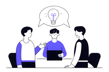 effective communication meeting discussion or conversation solution speak or telling intelligence information team opinion new idea concept business people discuss with lightbulb speech bubble.