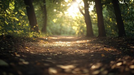 Poster - Sunlit path through a peaceful forest.