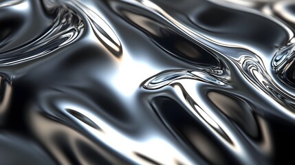 Fototapete - Flowing Metallic Sculpture   Shimmering Liquid Chrome Waves in Dynamic Abstract Design  Futuristic sleek and elegant 3D rendered image with organic curves ripples and fluid motion in a modern